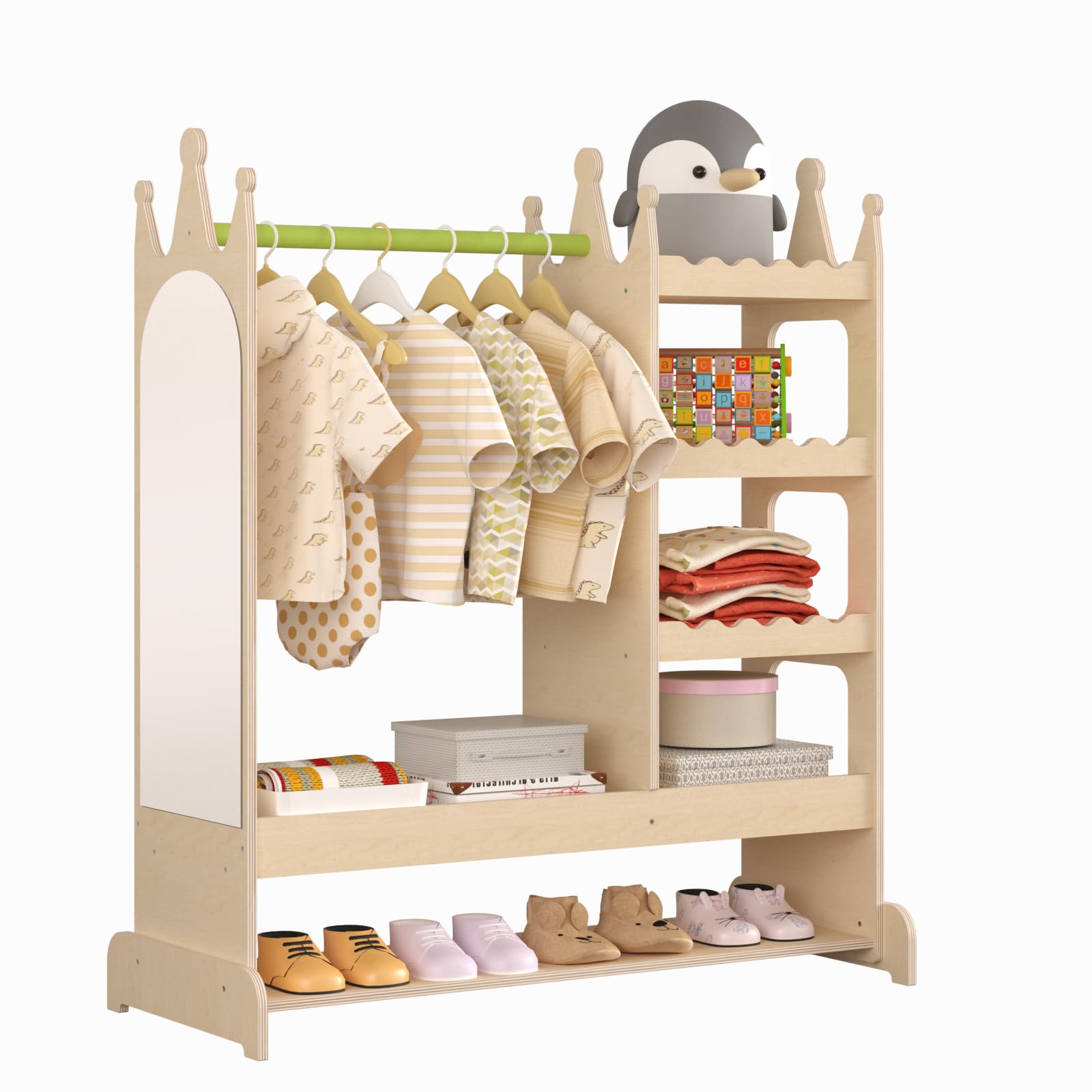 Dress Up Storage with Mirror, Toddler Armoire Closet, Crown Design Costume