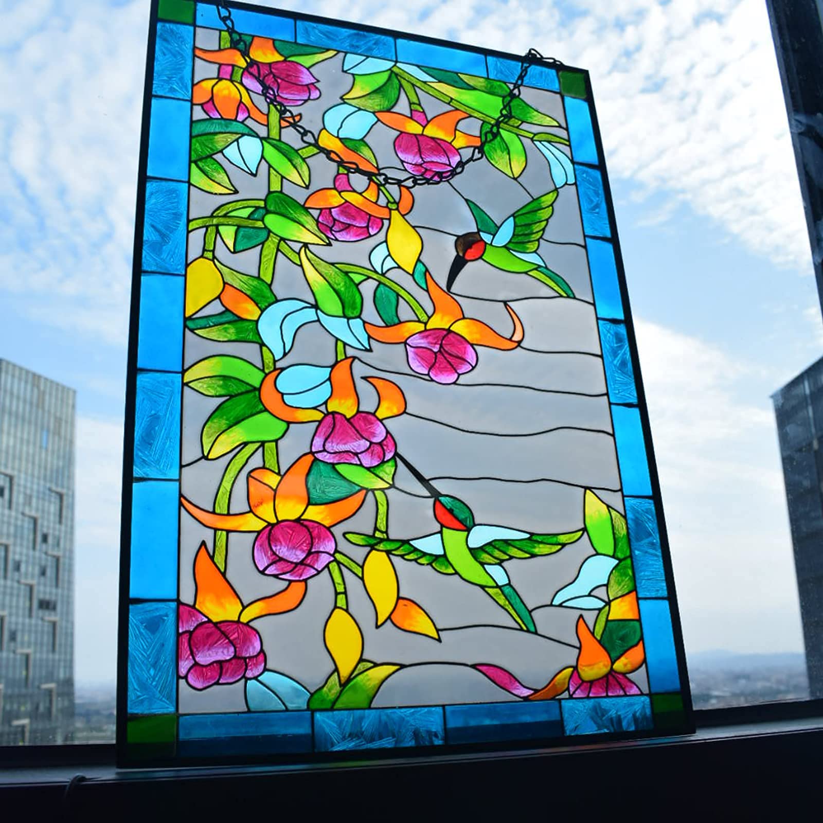 W10xH15 inch Hummingbird Stained Glass Window Hangings