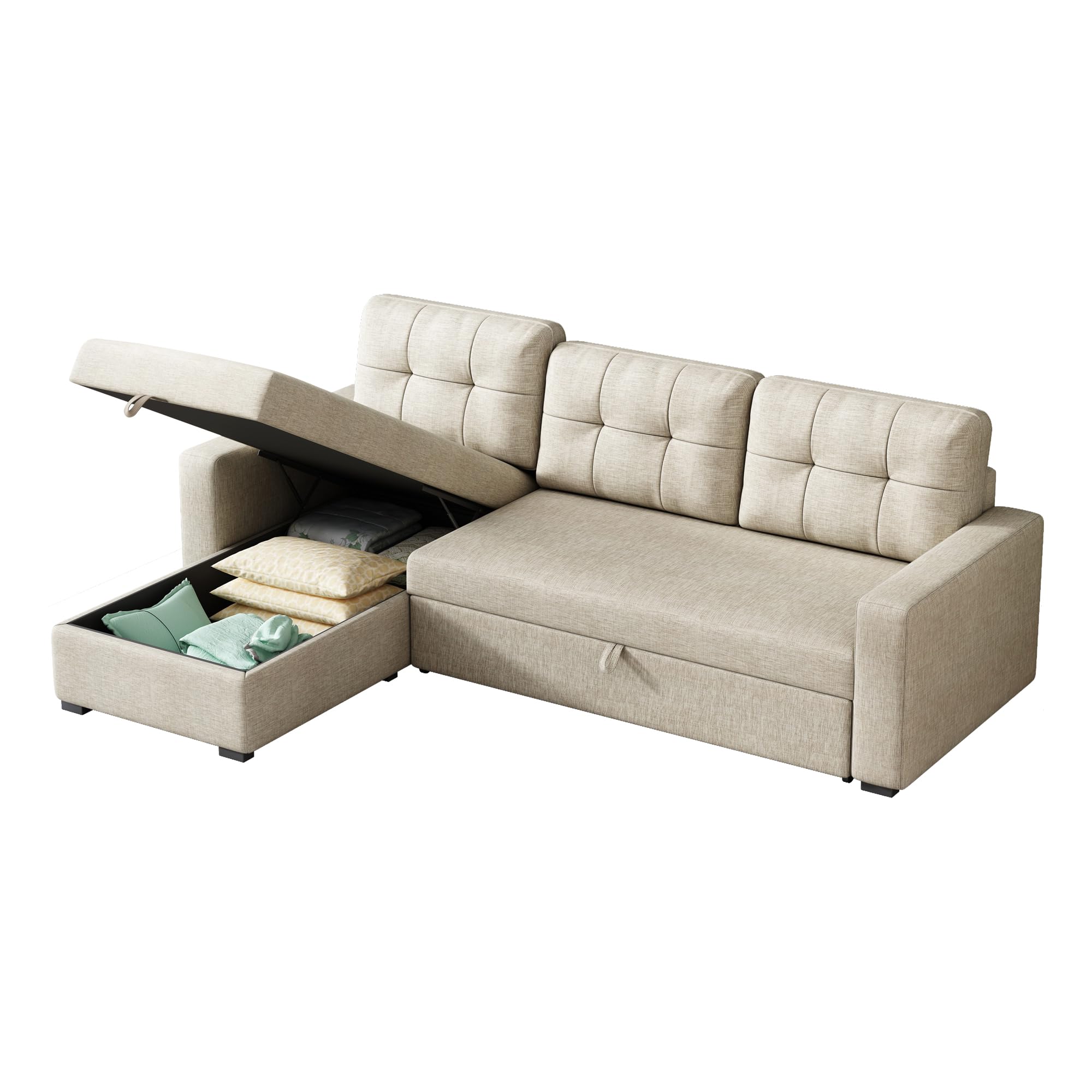 Sleeper Sectional Sofa W/Pull Out Bed,L Shaped Sofa Bed W/Storage Chaise