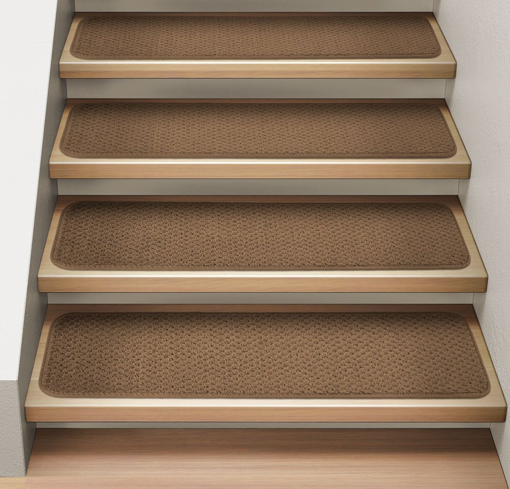 Set of 12 Attachable Indoor Carpet Stair Treads - Toffee Brown - 9 Inches X 36 Inches