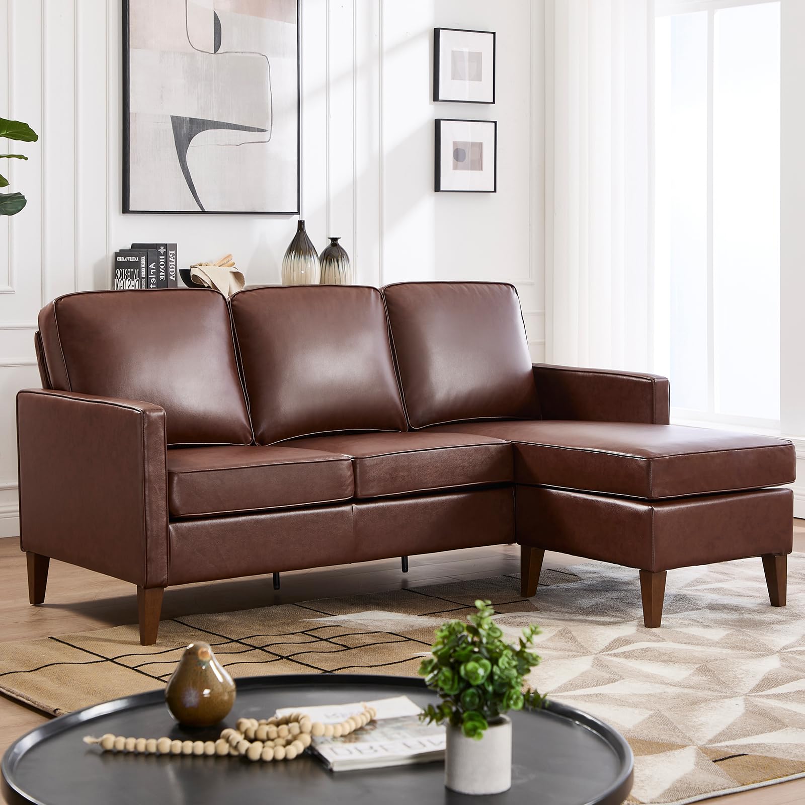 Sectional Sofa Couch, L Shaped Couch Faux Leather with Reversible Chaise