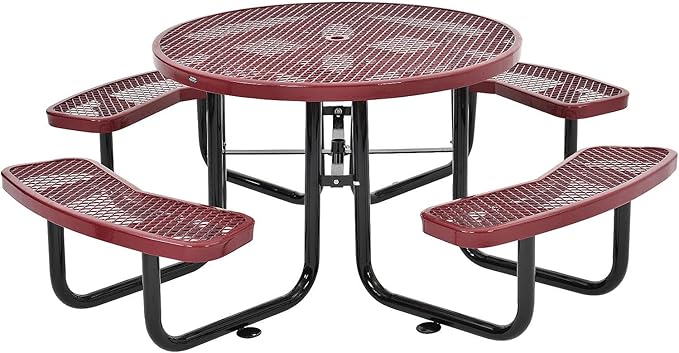 46" Round Picnic Table, Expanded Metal, Black Thermoplastic Coating