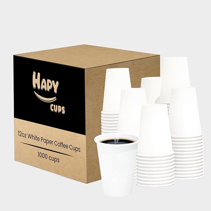 1000 Pack 8oz White Coffee Cups | Disposable Paper Coffee Cups | Drinking Cups