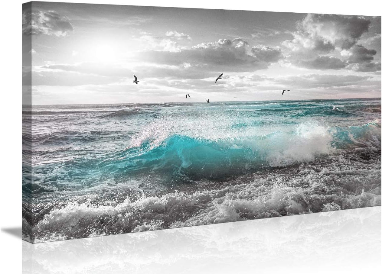 Framed Wall Art Canvas Ocean Decor Beach Theme Bedroom Large Sunset Blue