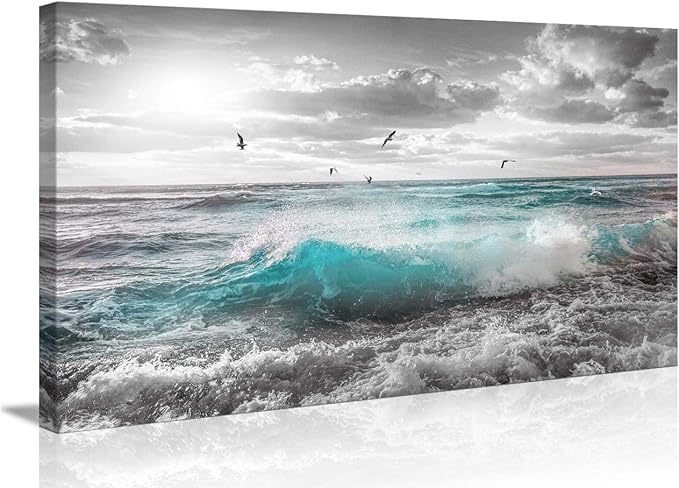 Framed Wall Art Canvas Ocean Decor Beach Theme Bedroom Large Sunset Blue