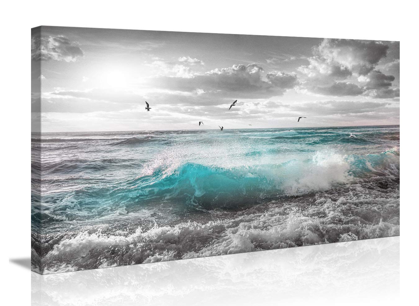 Framed Wall Art Canvas Ocean Decor Beach Theme Bedroom Large Sunset Blue