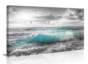 Framed Wall Art Canvas Ocean Decor Beach Theme Bedroom Large Sunset Blue