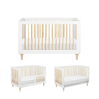 3-in-1 Convertible Crib with Toddler Bed Conversion Kit in White and Natural