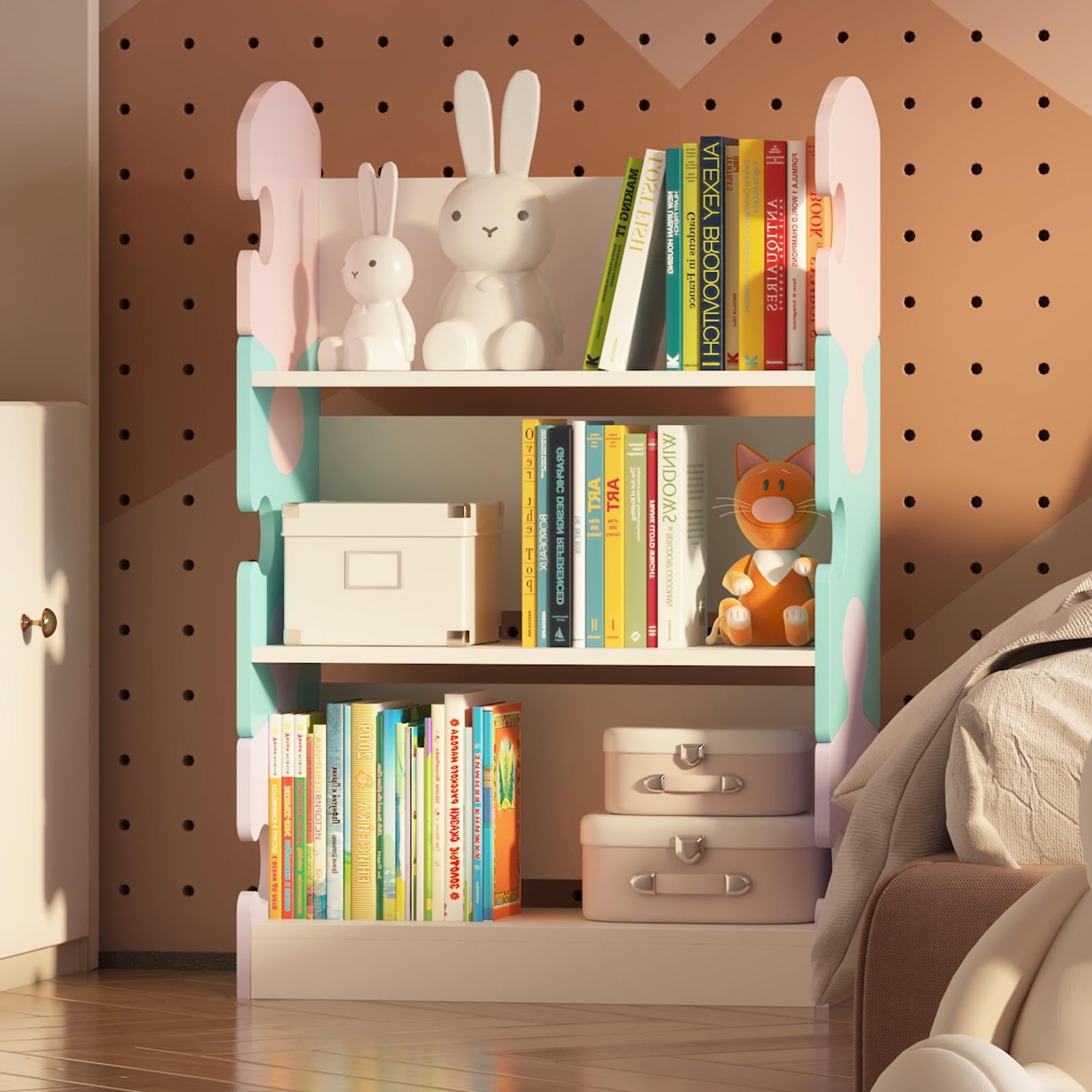 3-Tier Open Kids Bookshelf, Puzzle Book Shelf for Kids' Rooms Toy Storage Cabinet Shelf