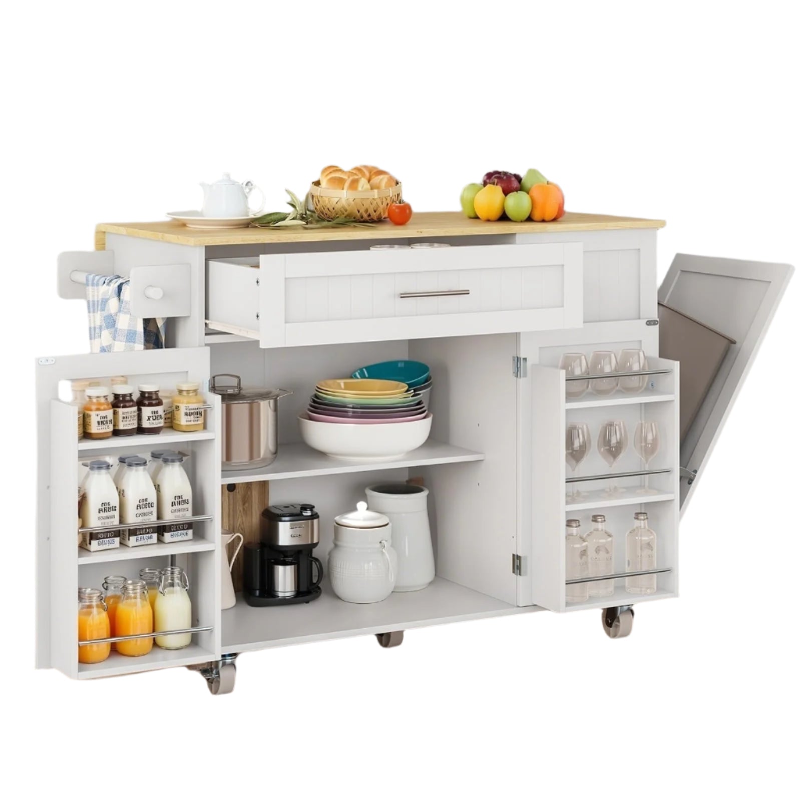 43.3" Kitchen Island with Storage, Island Table for Kitchen with Widen Drop