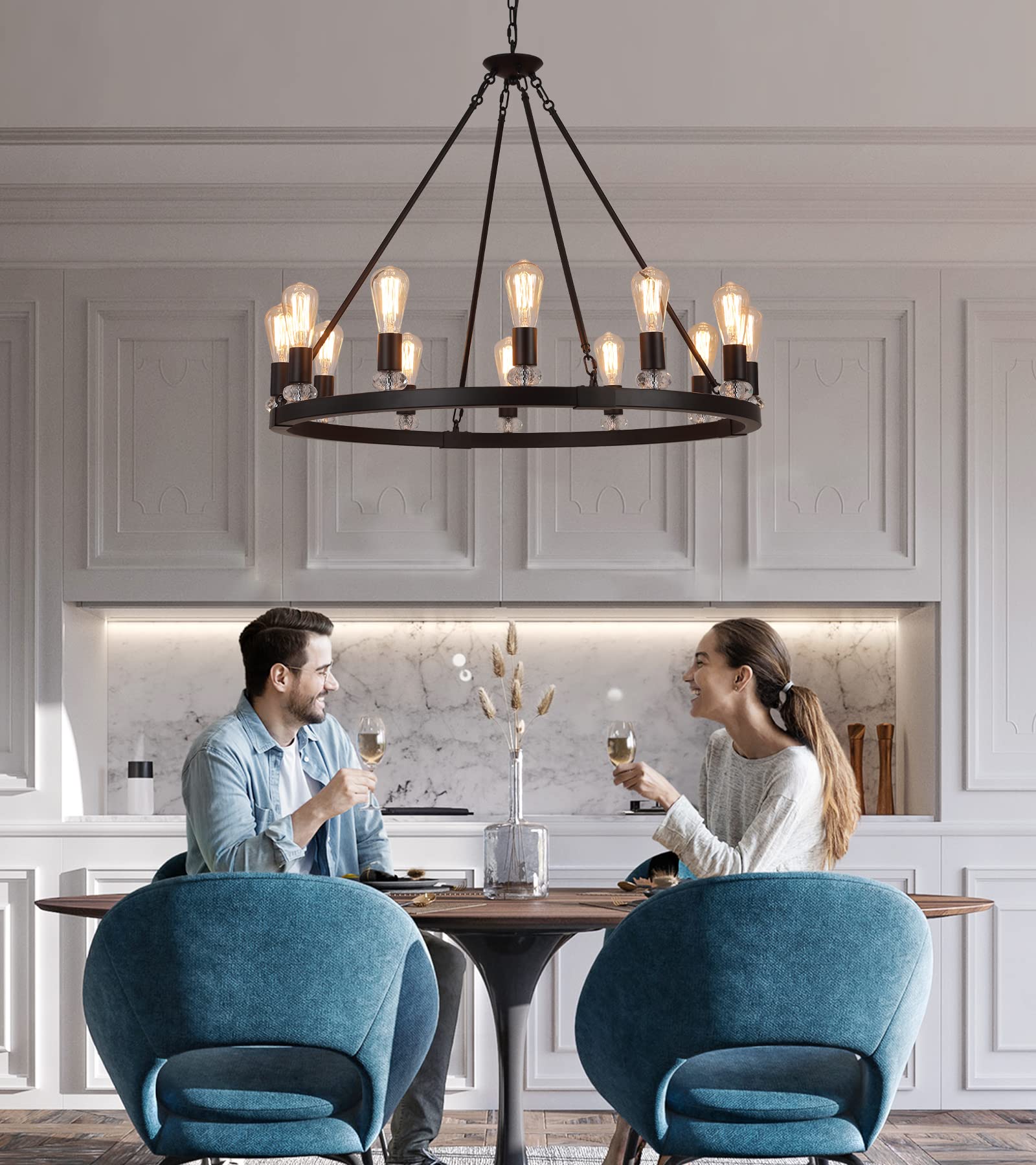 Black Wagon Wheel Chandeliers 12-Lights Large Modern Farmhouse Chandelier