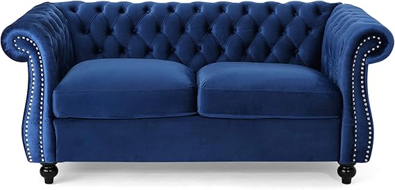 Karen Traditional Chesterfield Loveseat Sofa, BlackBerry and Dark Brown