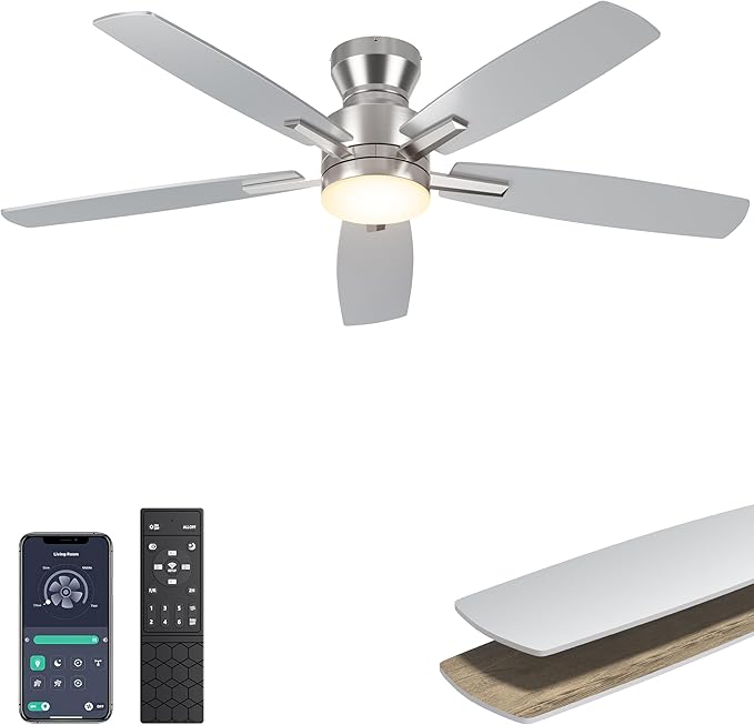 Ceiling Fans with Lights, 52'' Low Profile Ceiling Fan with Light and Remote/APP Control