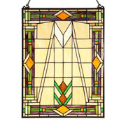 W10029 Mission Tiffany Style Stained Glass Window Panel Hangings with Chain