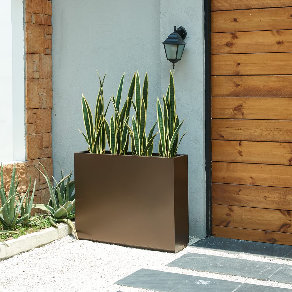 Metallic Heavy Planter for Outdoor Plants, 38Lx10Wx30H Inches Tall and Long Metal