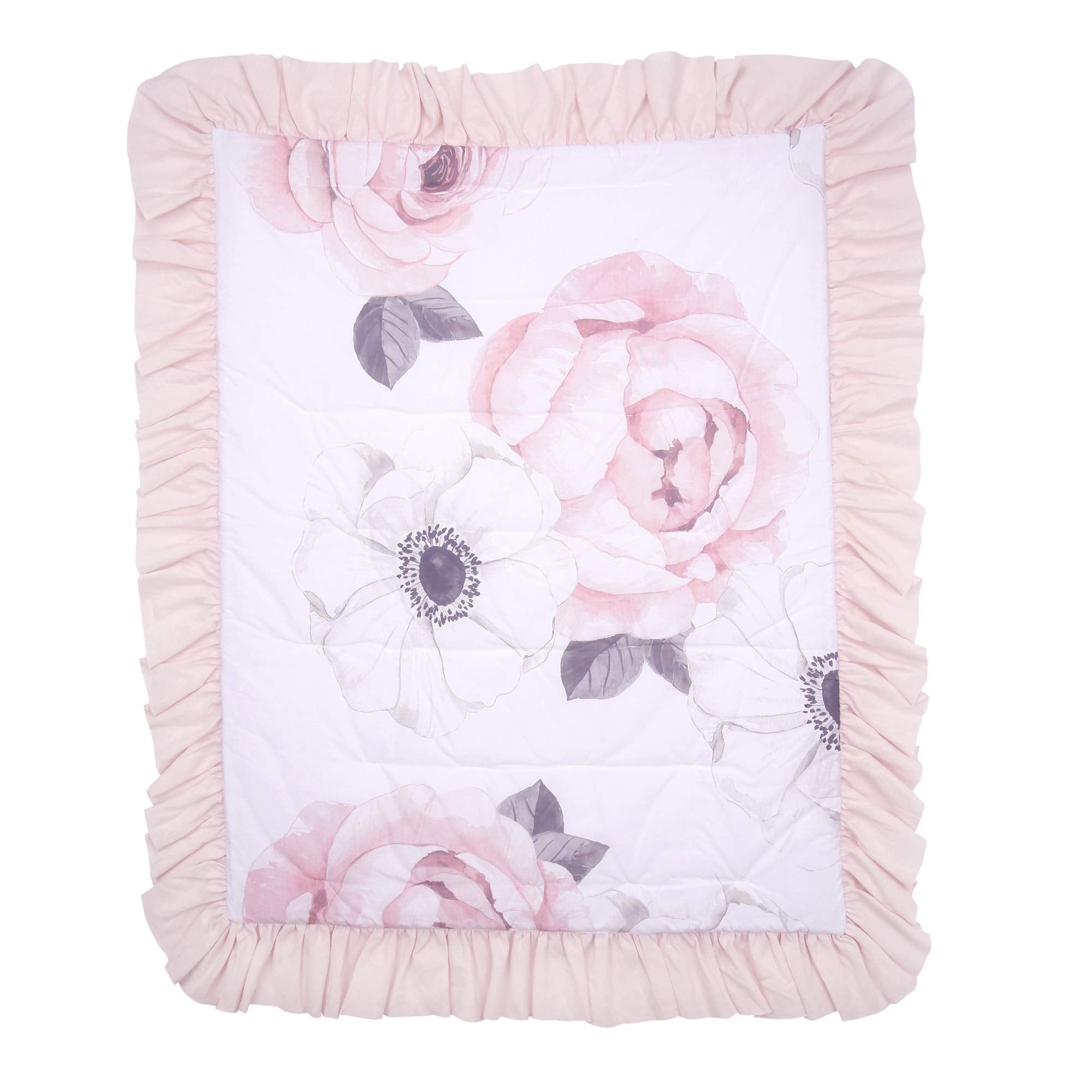 Floral Garden Watercolor/Pink Linen 5-Piece Baby Crib, Baby Bedding