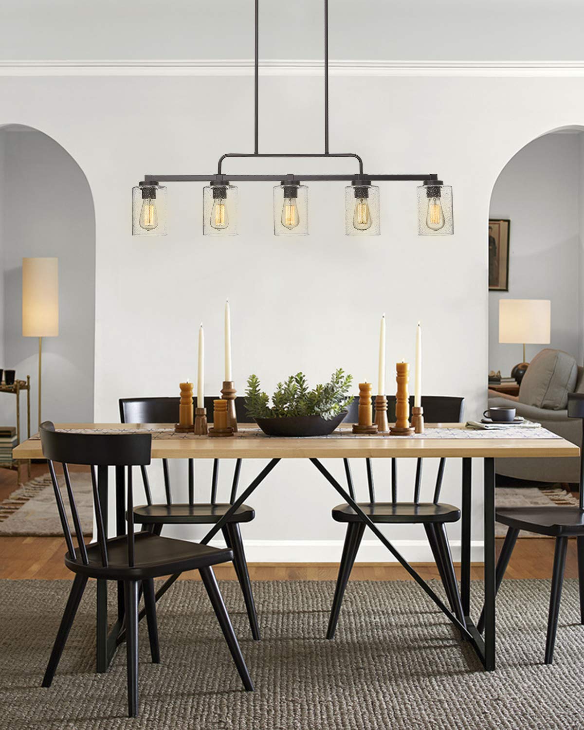 5-Light Kitchen Island Light, 42" Farmhouse Linear Lighting Chandelier