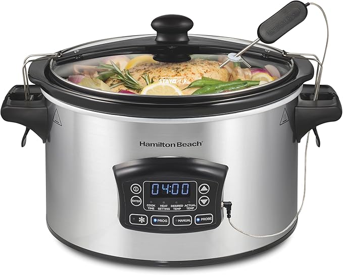 Portable 6 Quart Set & Forget Digital Programmable Slow Cooker with Lid Lock