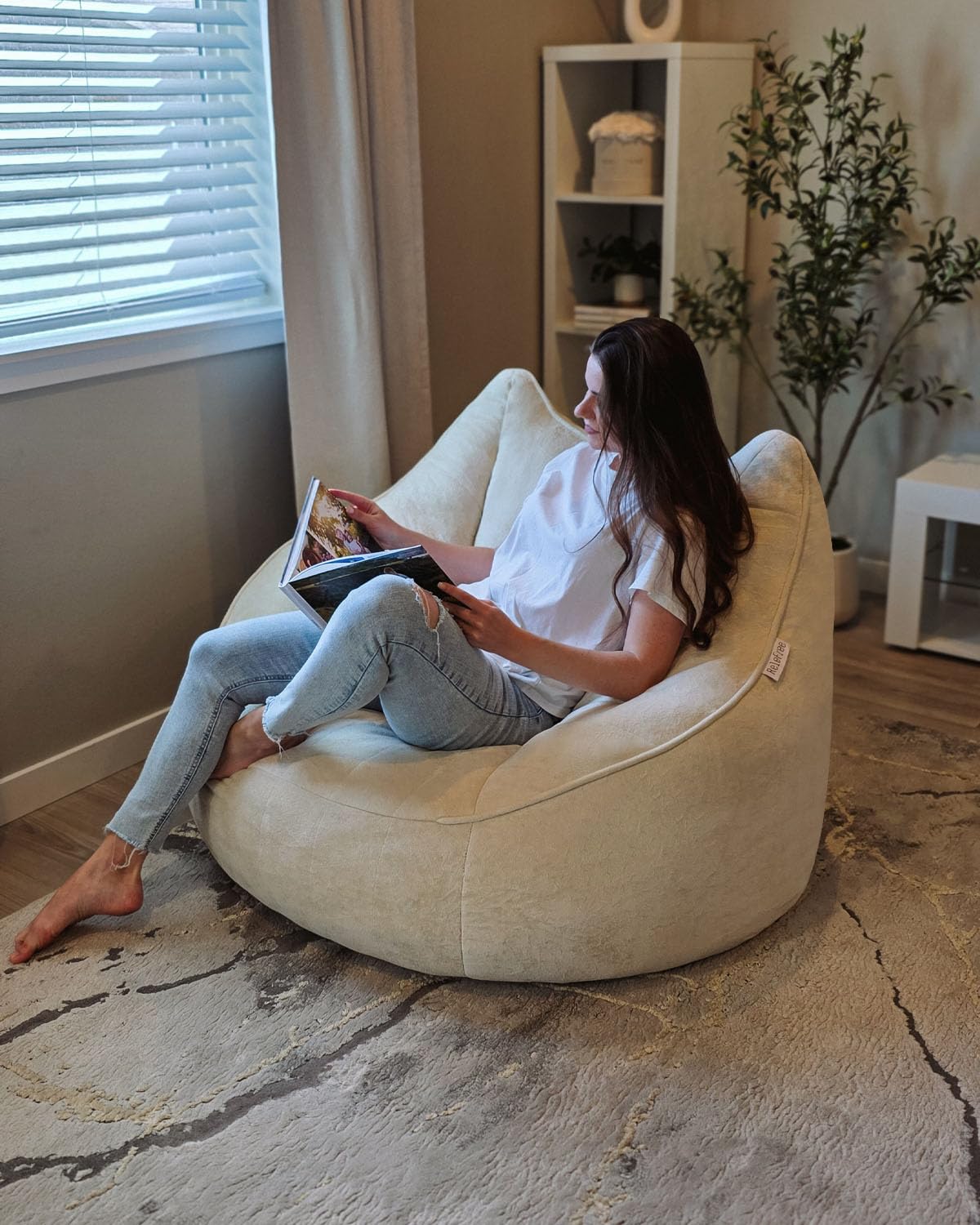 Cafy Reading Chair,Memory Foam Filling,Bean Bag Chair with Aesthetic Design