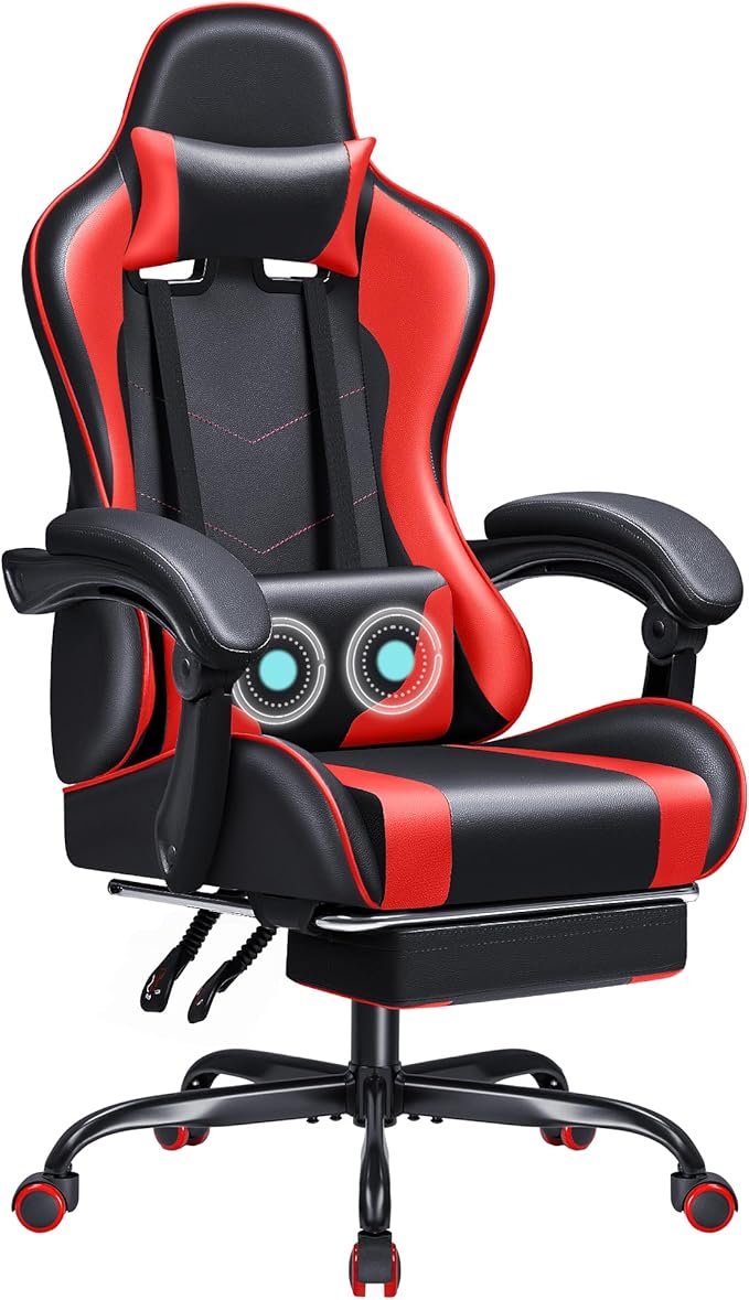 Computer Chair with Footrest and Massage Lumbar Support, Height