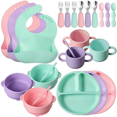 Silicone Baby Feeding Set Baby LED Weaning Supplies Includes Suction Divided