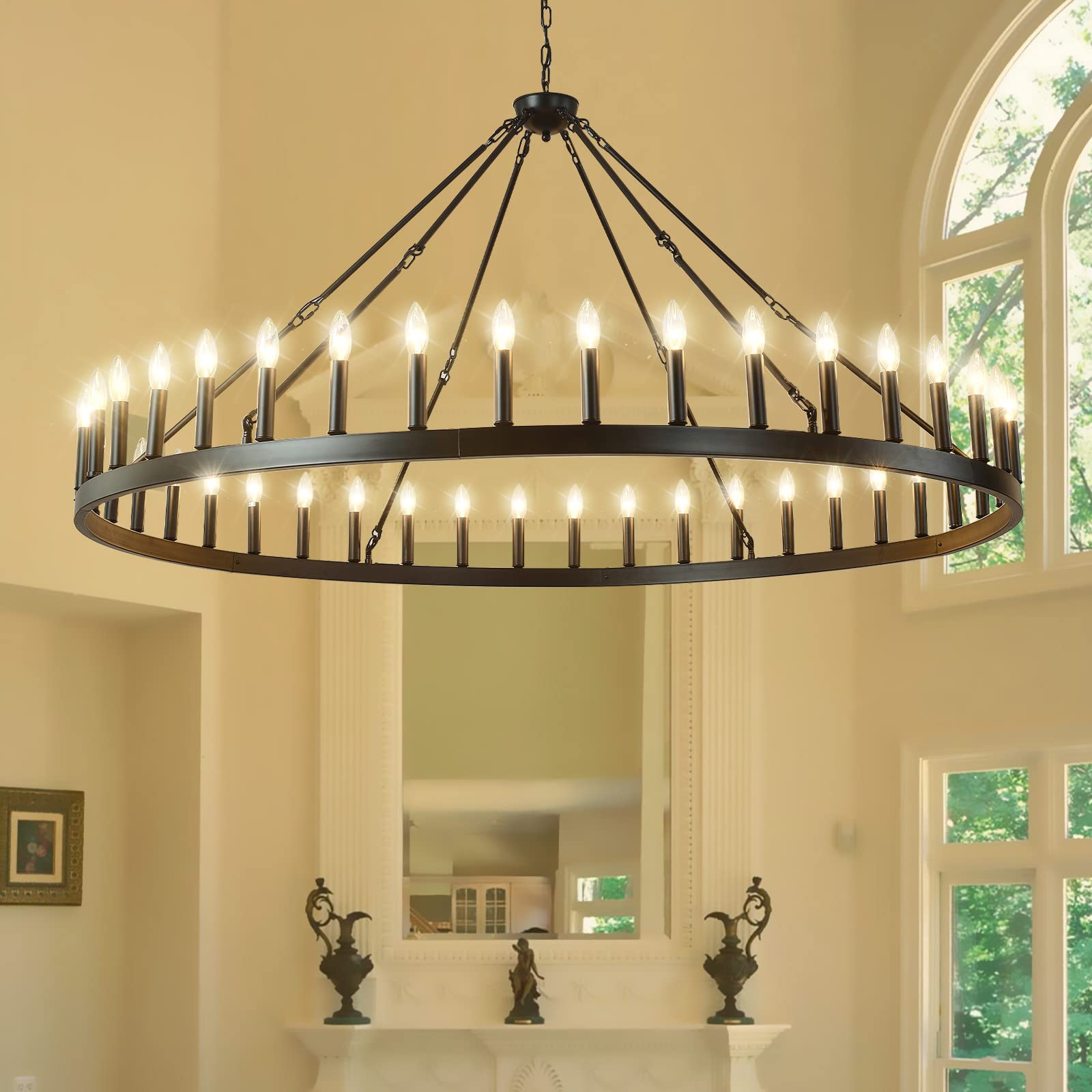 64 Inch Black Extra Large Wagon Wheel Chandelier