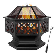 Pits 27in Hexagonal Metal Fire Bowl Outdoor Firepit Backyard Patio Wood