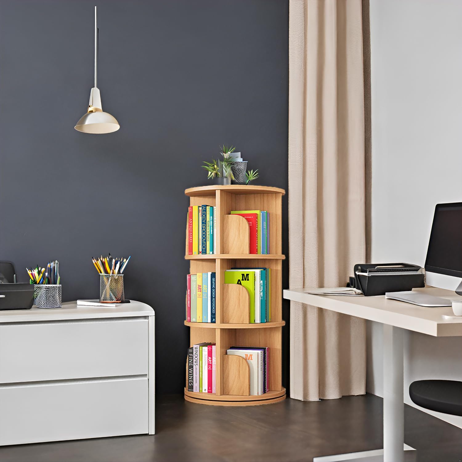 Bookshelf Tower,Rotating Bookshelf for Kids&Adults,3 Tier Rotating Stackable Shelves