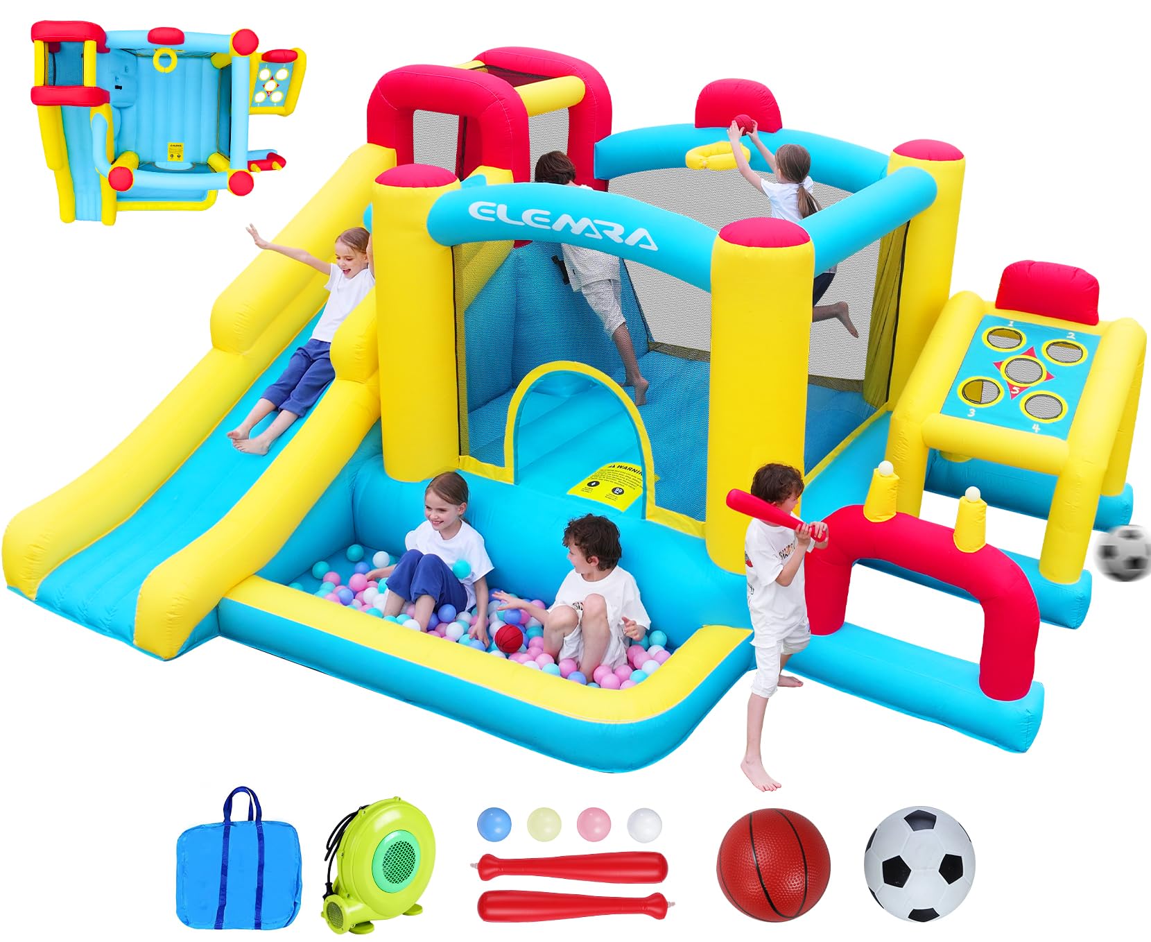 Inflatable Bounce House, 7 in 1 Bouncy House with Blower, Kids Bounce House with Slide