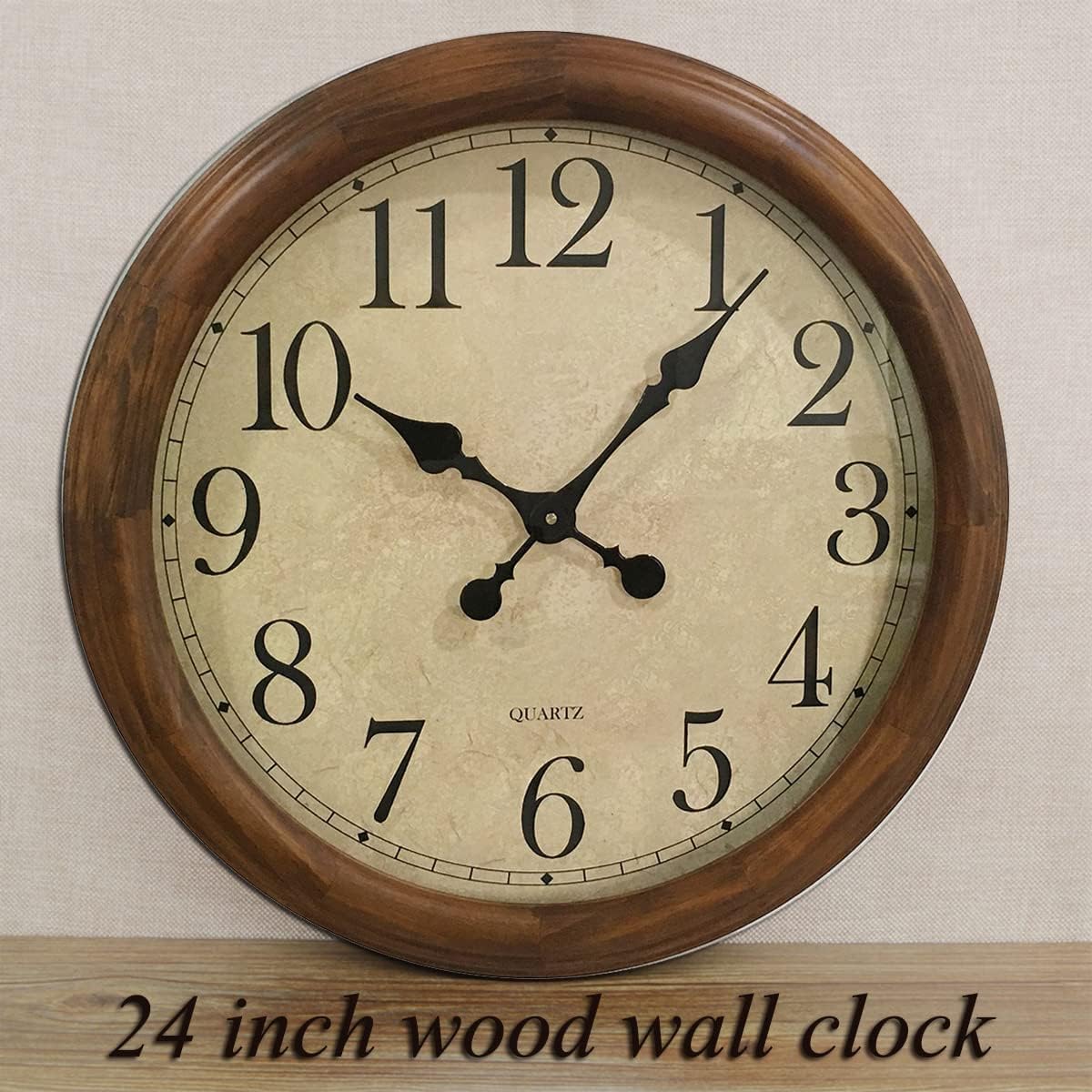 24-Inch Wood Silent Non-Ticking Battery Operated Decorative Wall Clock
