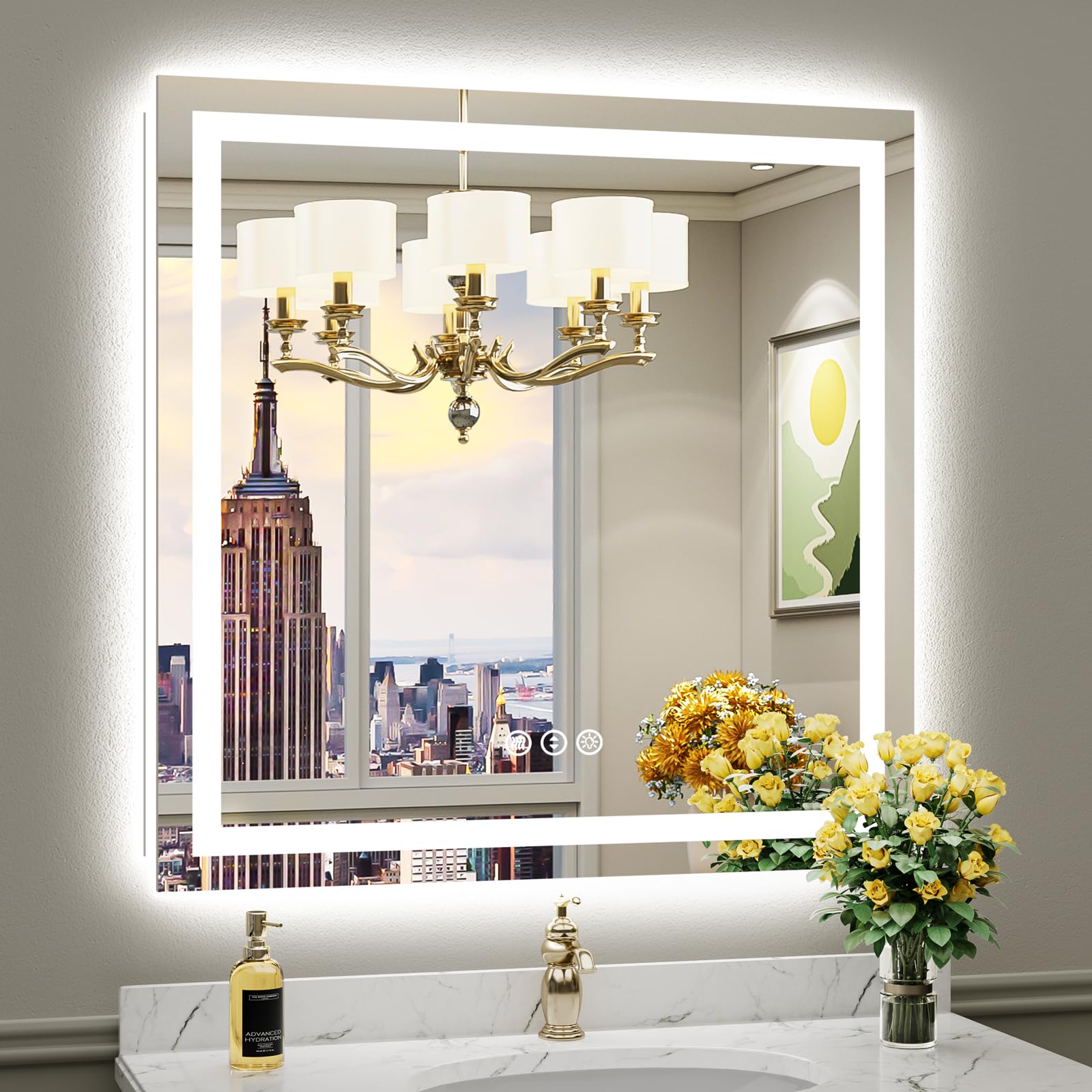 36"x36" LED Bathroom Mirror with Lights, Backlit & Front