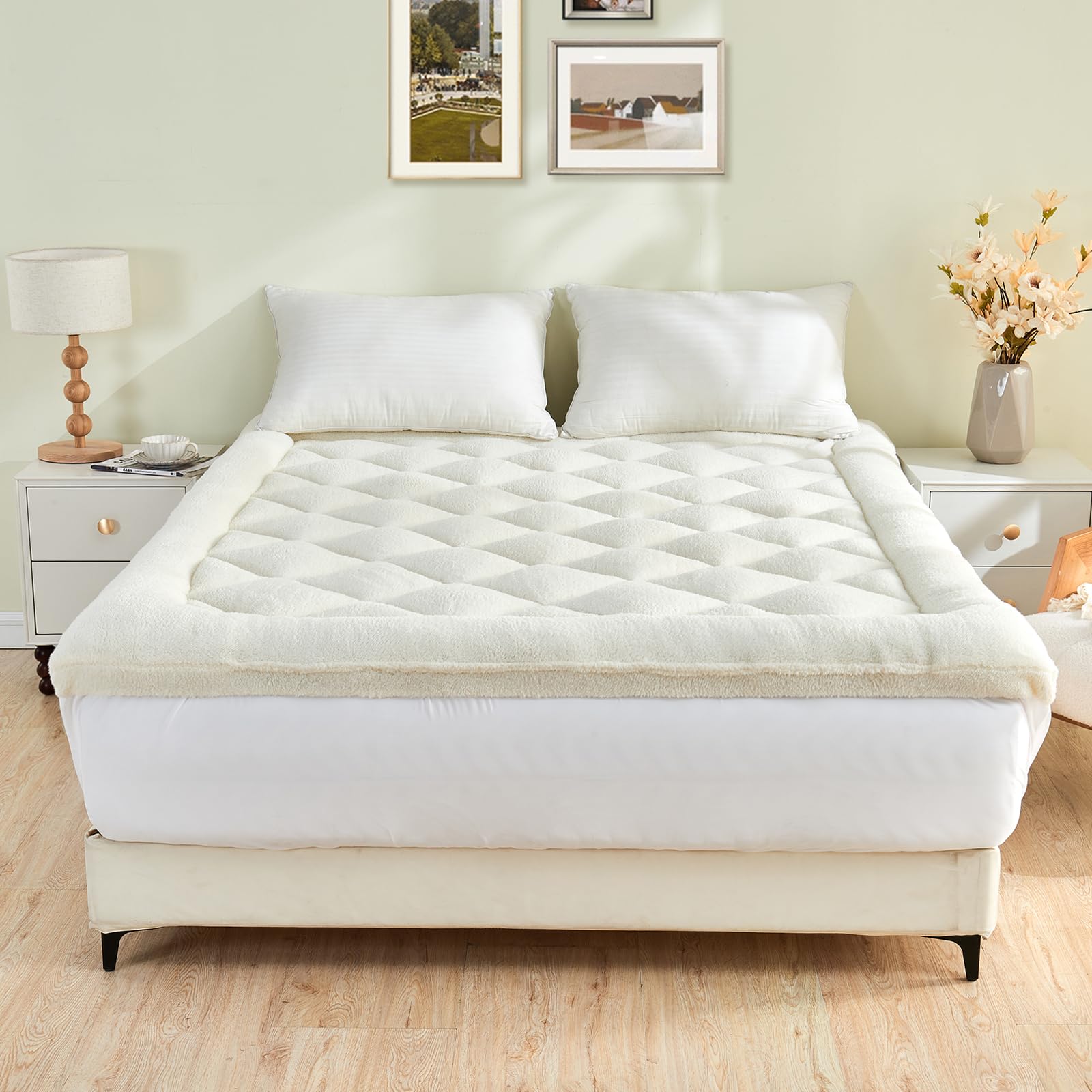 Mattress Topper Queen for Back Pain Thick Mattress Pad Cover Protector Sherpa