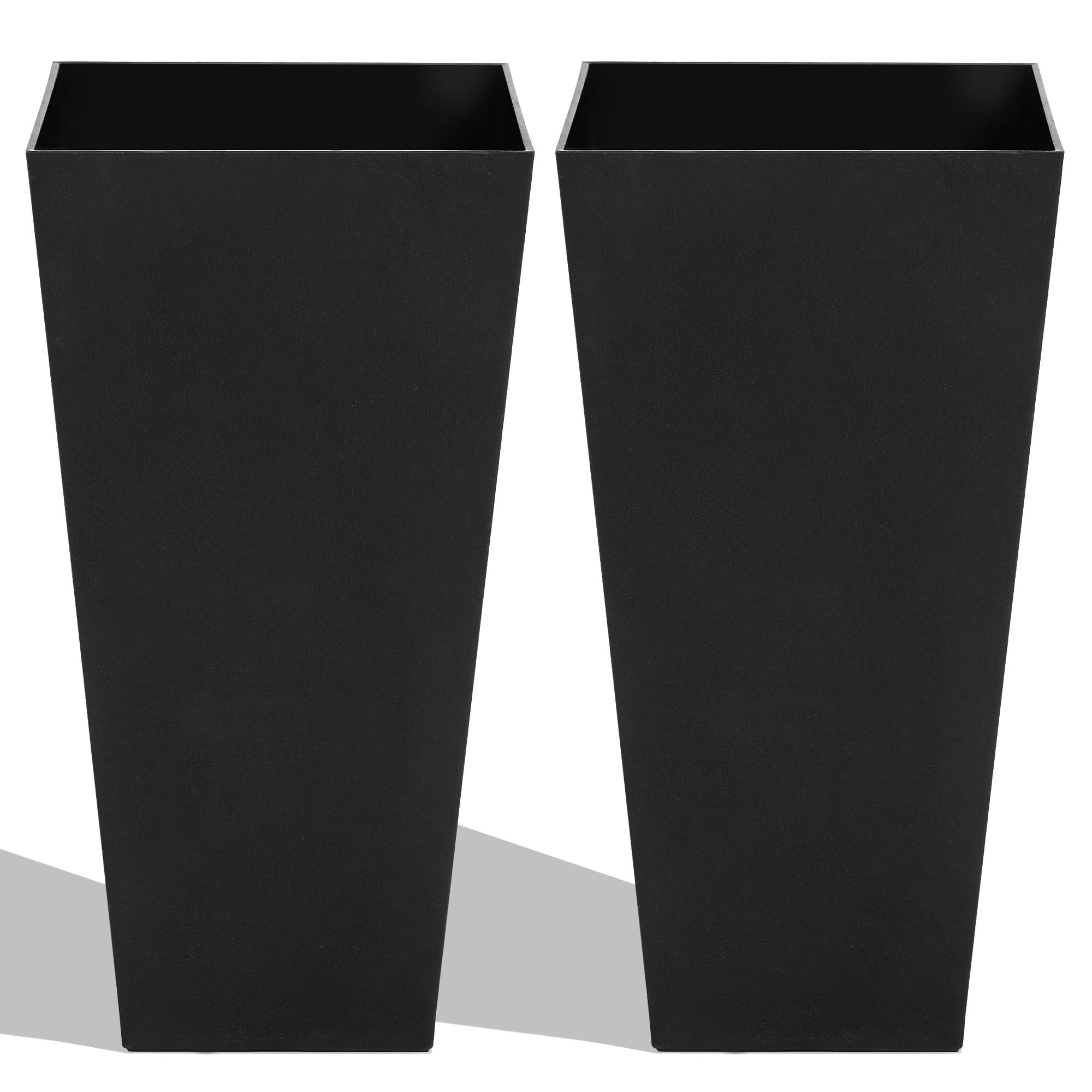 Garden 2-Pack Black Matte Texture Square Tapered Planter - 25.5" H. Tall Plastic Plant