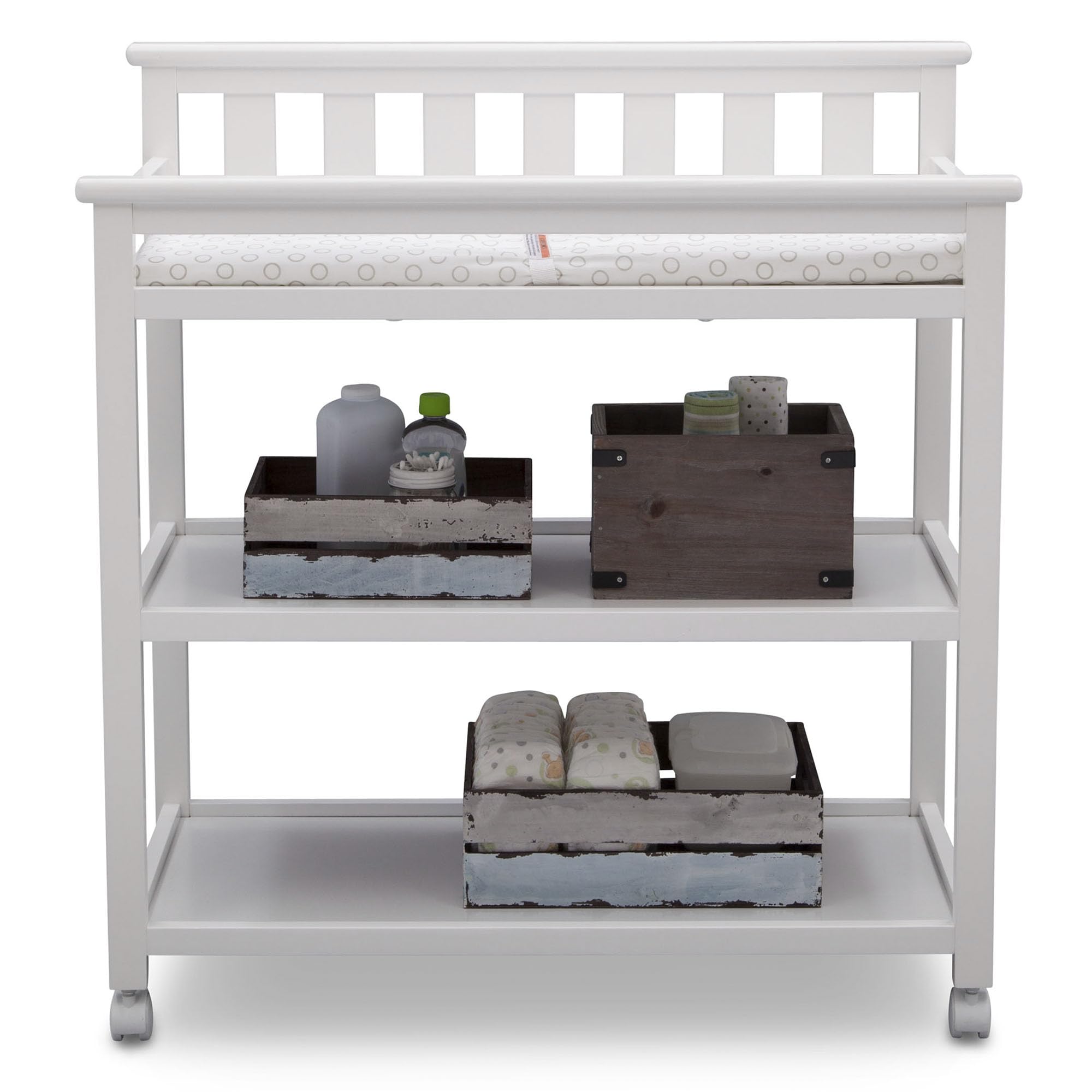 Flat Top Changing Table with Wheels and Changing Pad - Greenguard Gold Certified