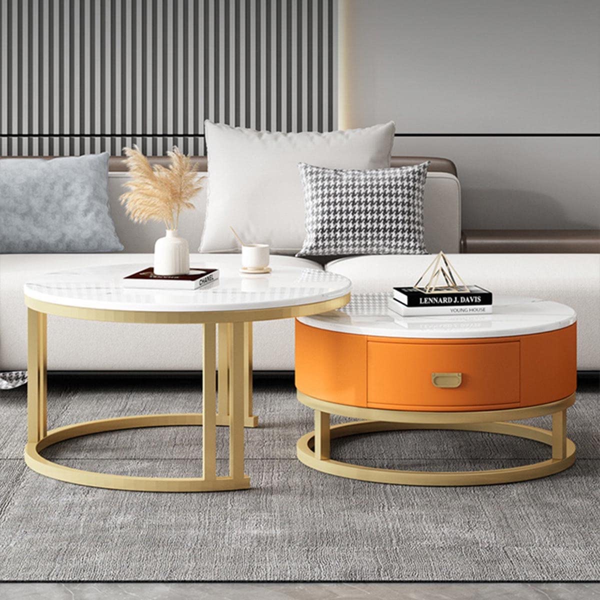 28in 20in Faux Marble Coffee Table for Living Room, Modern Coffee Table