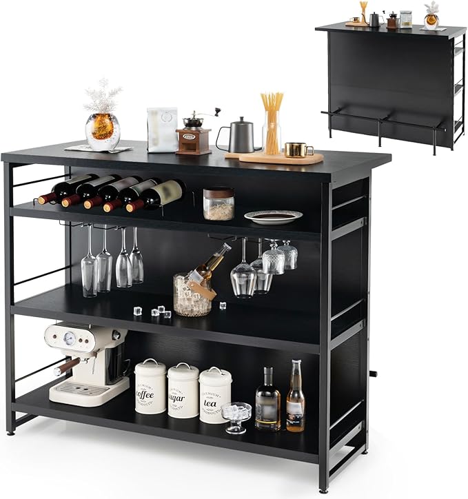 Home Bar Unit, 4 Tier Liquor Bar Table with Footrest