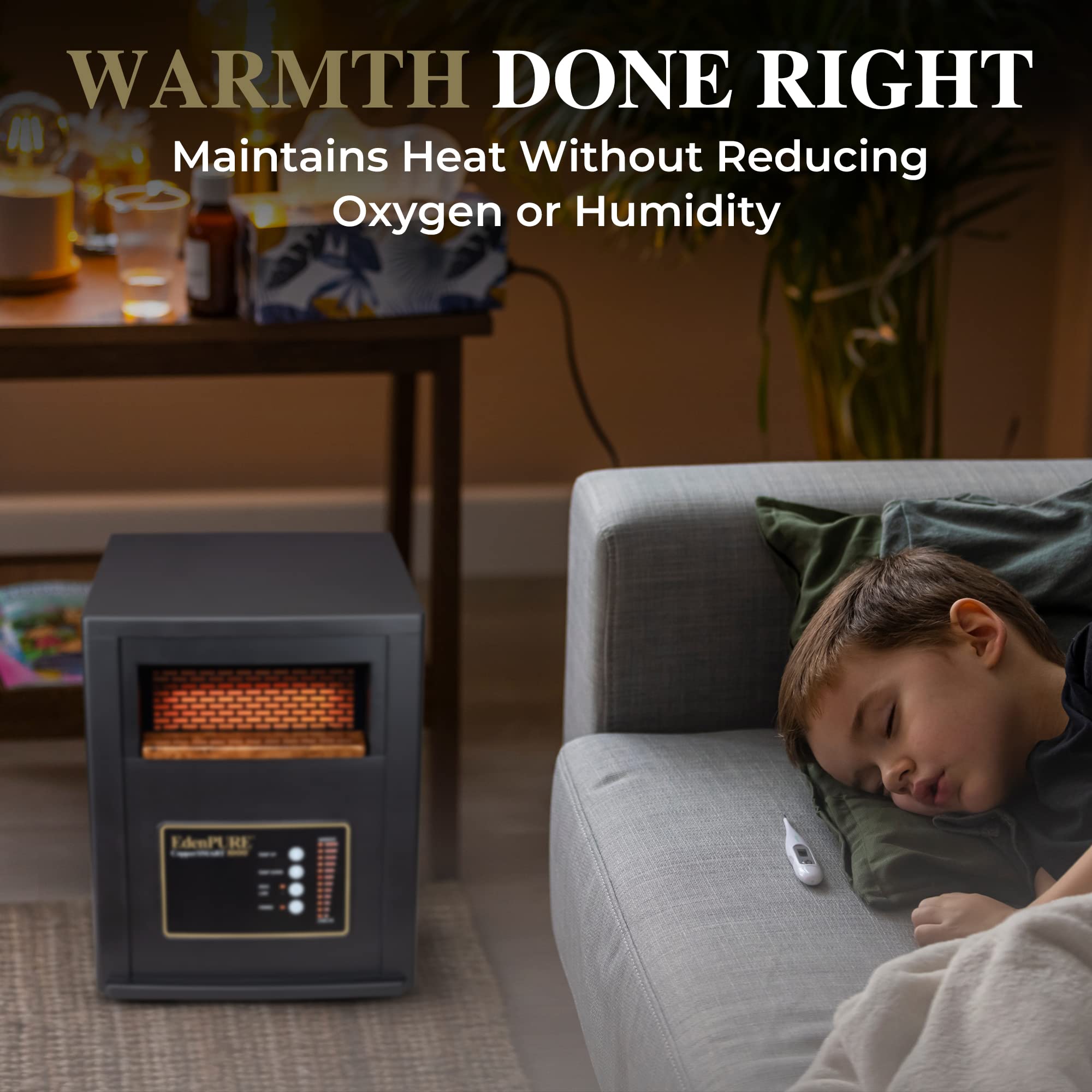EdenPURE CopperSMART Electric Space Heater - ETL Listed, 1000 to 1500 Watt Portable Heater for Large and Small Rooms - Energy Efficient, Infrared, Lifetime Filter