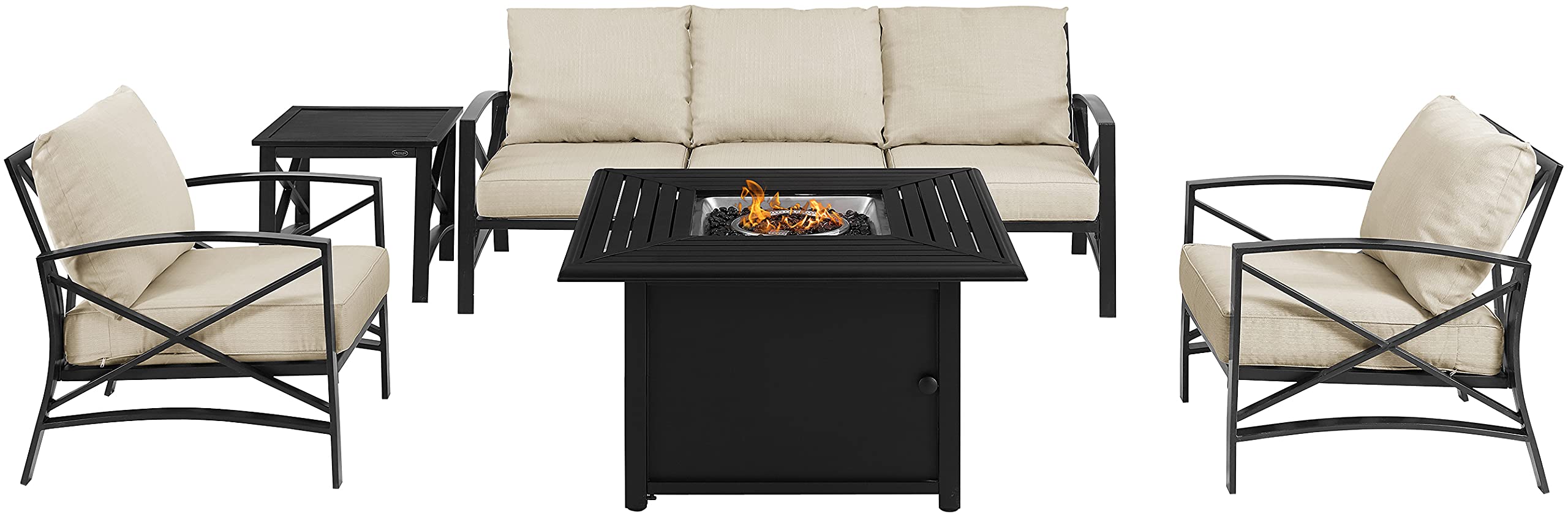 Kaplan 5-Piece Outdoor Sofa Patio Furniture Set with Propane Gas Fire Pit Table
