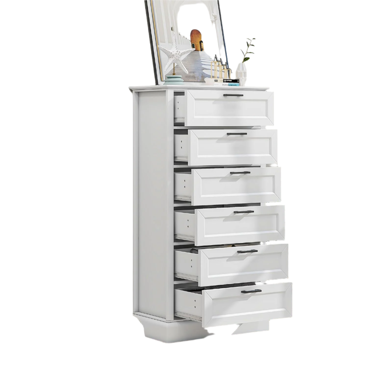Tall White 6 Drawer Dresser, Wood Vertical Chest of Drawers for Bedroom, 55"