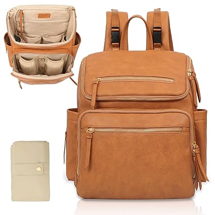 Diaper Bag Backpack Large Baby Diaper Bag Leather with 17 Diaper Bag Organizing Pouches