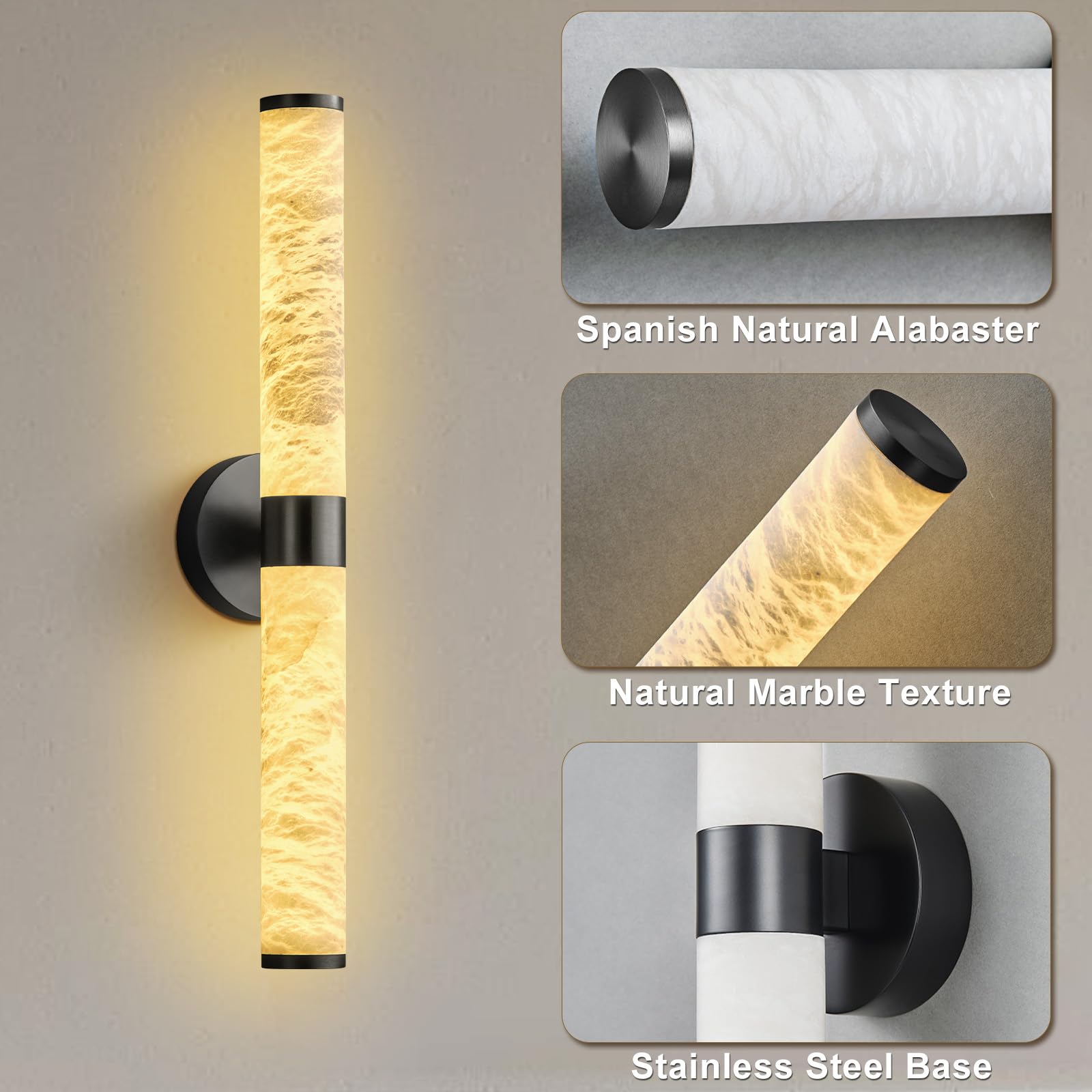 Alabaster Wall Sconce, 24" Black Wall Sconces