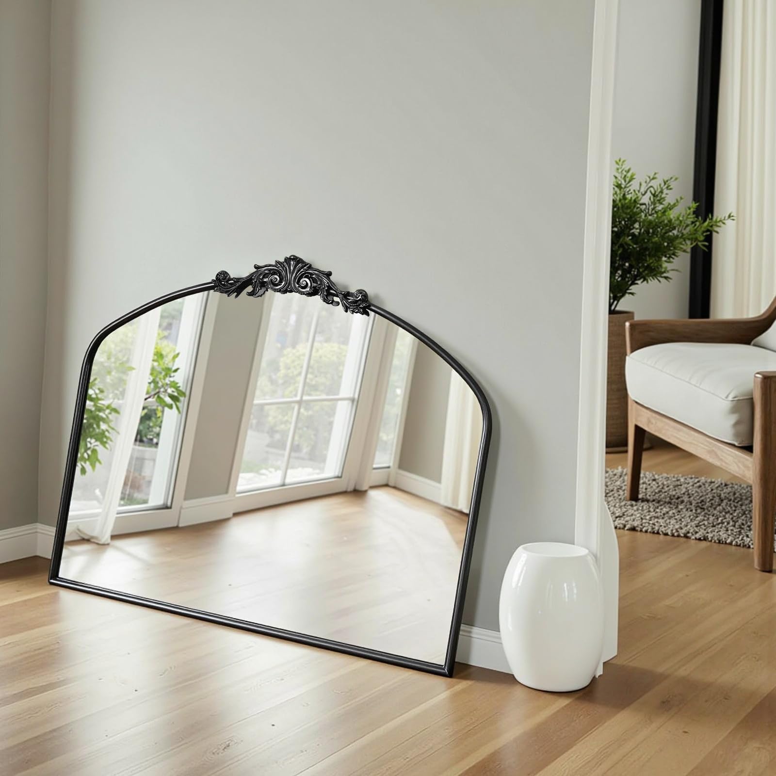Wall Mirror, Arched Mirror 35"x 30", Large Carved Mirrors Decorative Vintage