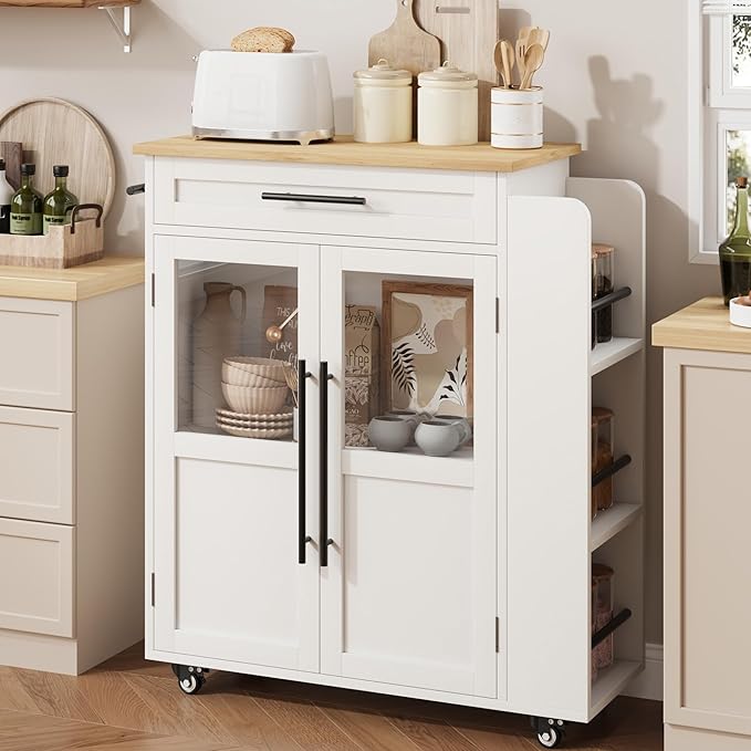 Mobile Kitchen Island Cart With Storage- 360° Rolling Wheels