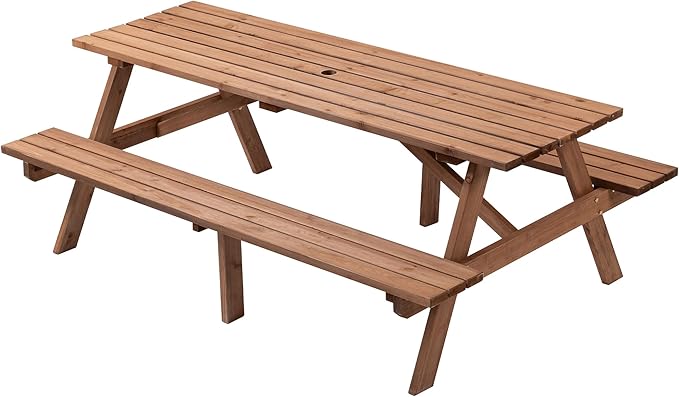 Picnic Table with Bench for 6-8 Person Outdoor Wooden Rectangle Table for Backyard