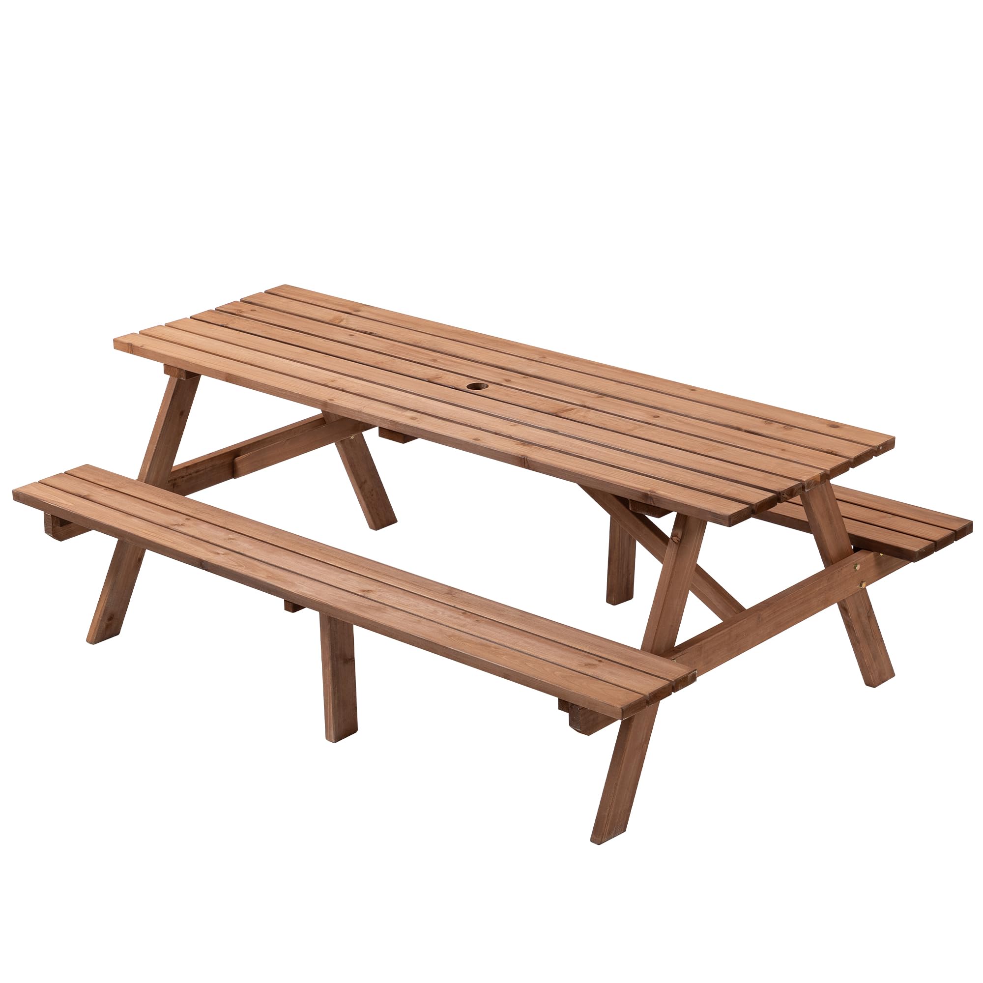 Picnic Table with Bench for 6-8 Person Outdoor Wooden Rectangle Table for Backyard