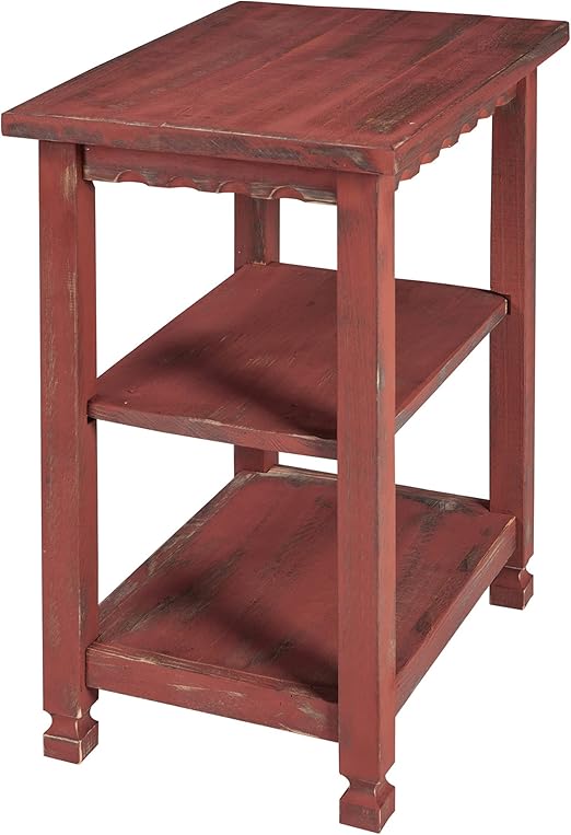 Rustic Cottage End Table w/ 2 Shelves - White Antique, 15in x 10in x 27in - Living Room