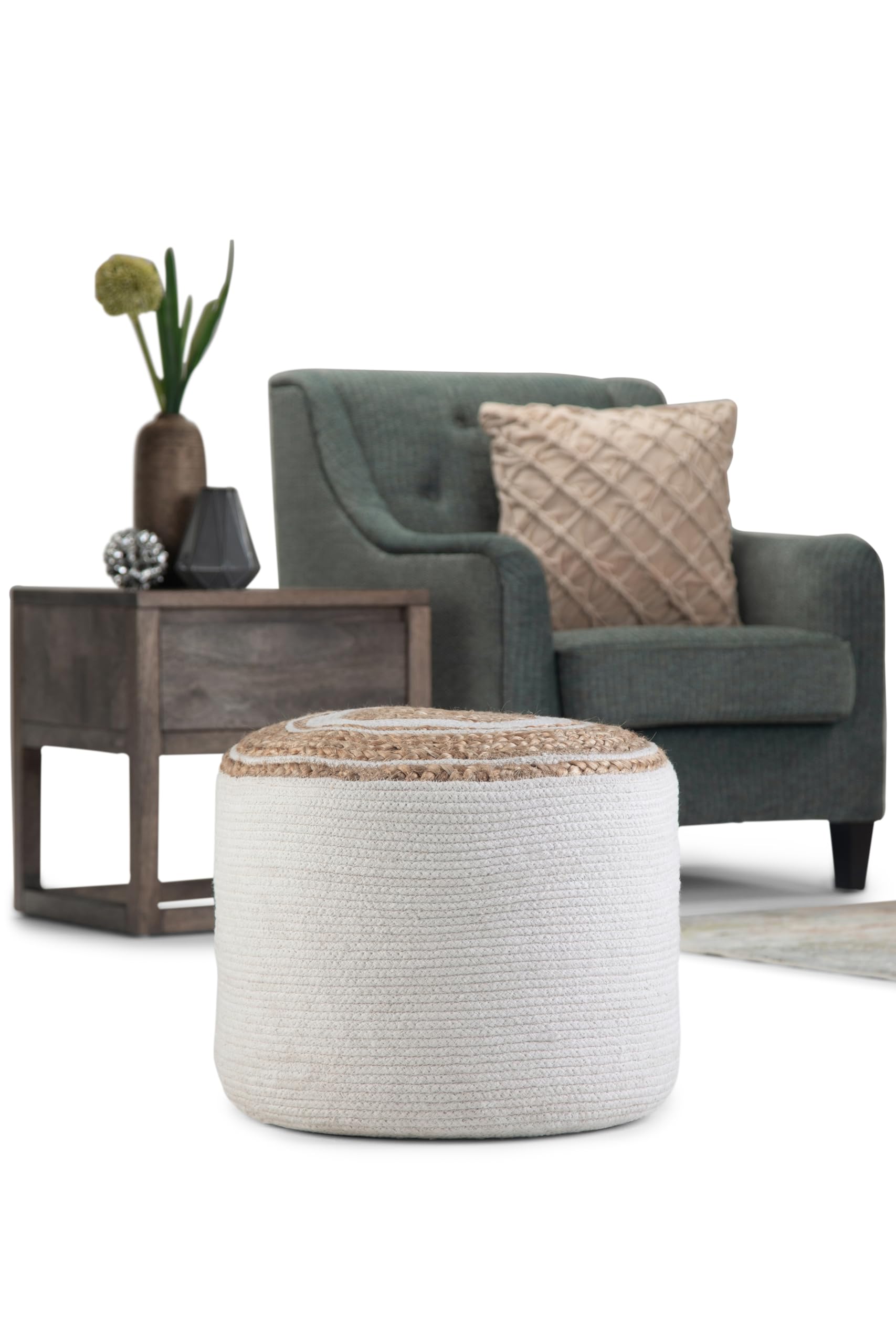 Serena Round Braided Pouf, 18 inch, Natural