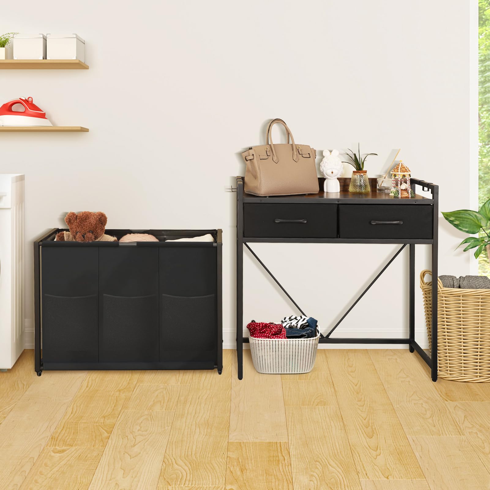 Rolling Laundry Sorter with wheels, Laundry Hamper 3 Section