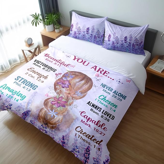 Kids Comforter Sets Full Size, Prayer Girl and African American Girl Inspirational