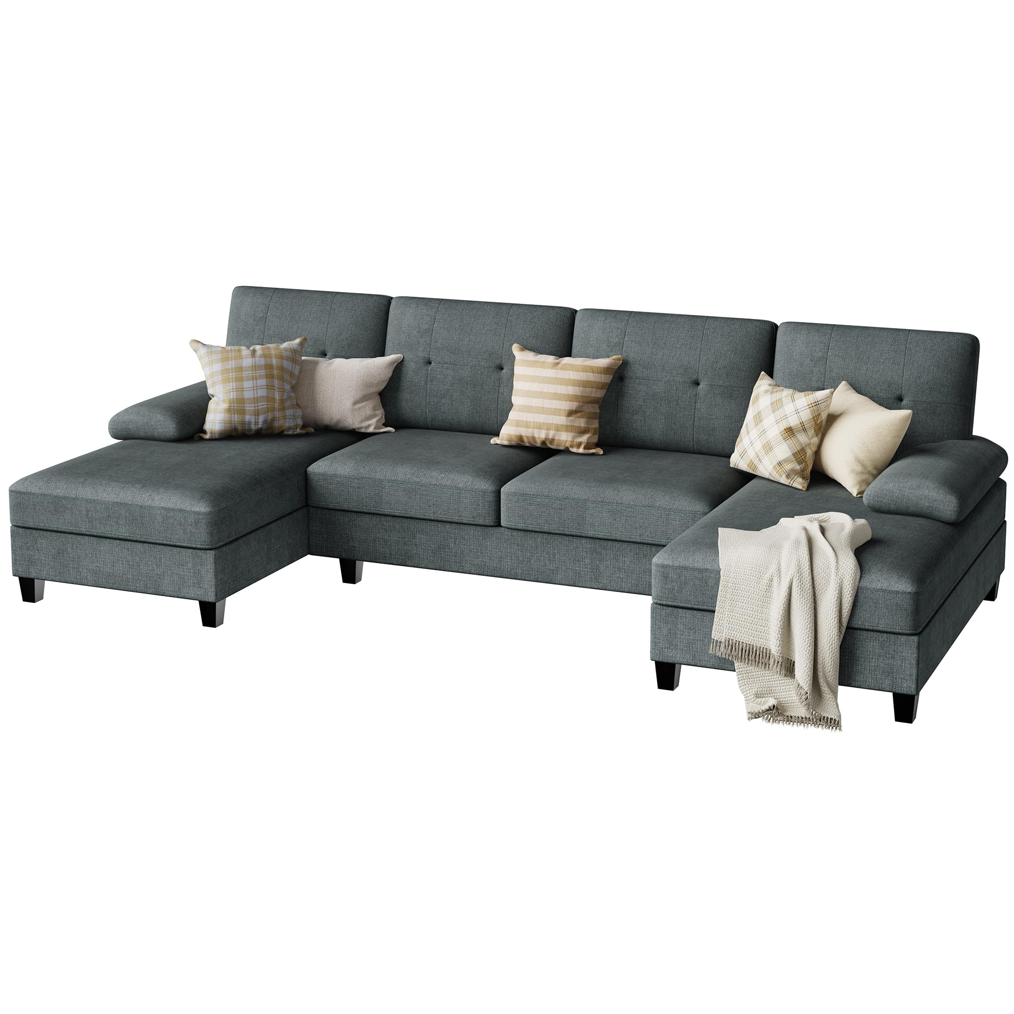 Shaped Sectional Couches for Living Room, 4-Seat Sofa Set